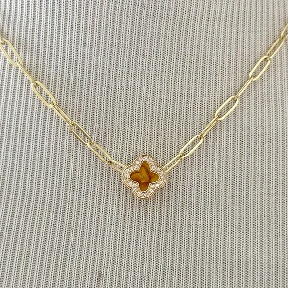 18K Gold Plated Womens Chain Necklace Mustard Pendant Clover Style Oro Laminado0 - Picture 5 of 8